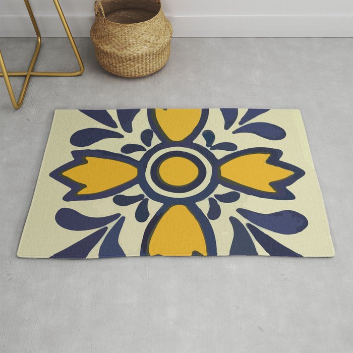 Yellow floral bold rustic talavera tile mexican interior design Rug Gallery Image 1
