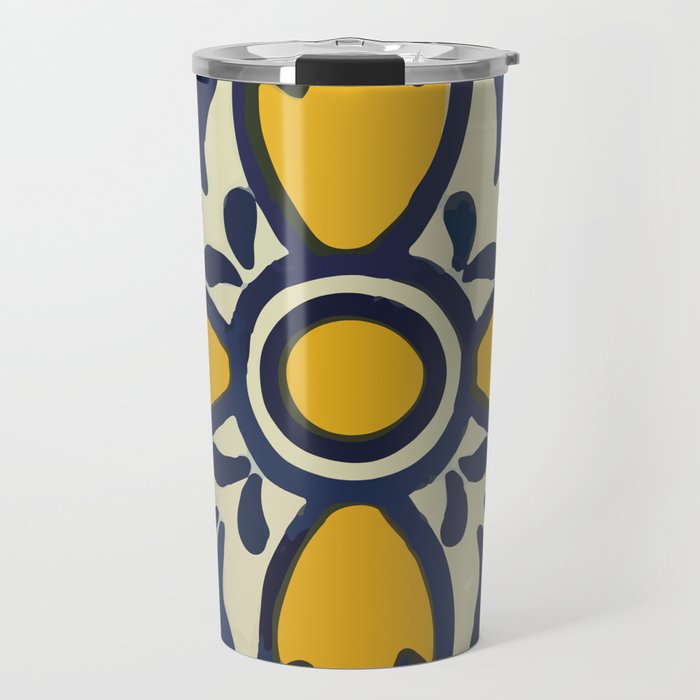 Yellow floral bold rustic talavera tile mexican interior design Travel Mug Gallery Image 1