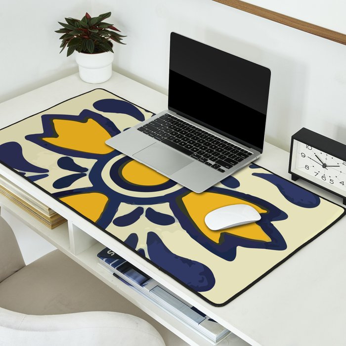 Yellow floral bold rustic talavera tile mexican interior design Desk Mat Gallery Image 2
