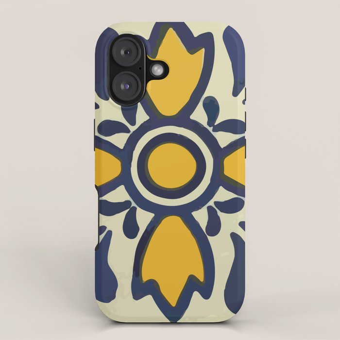 Yellow floral bold rustic talavera tile mexican interior design iPhone Case Gallery Image 1
