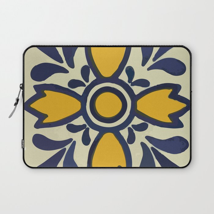 Yellow floral bold rustic talavera tile mexican interior design Laptop Sleeve Gallery Image 1