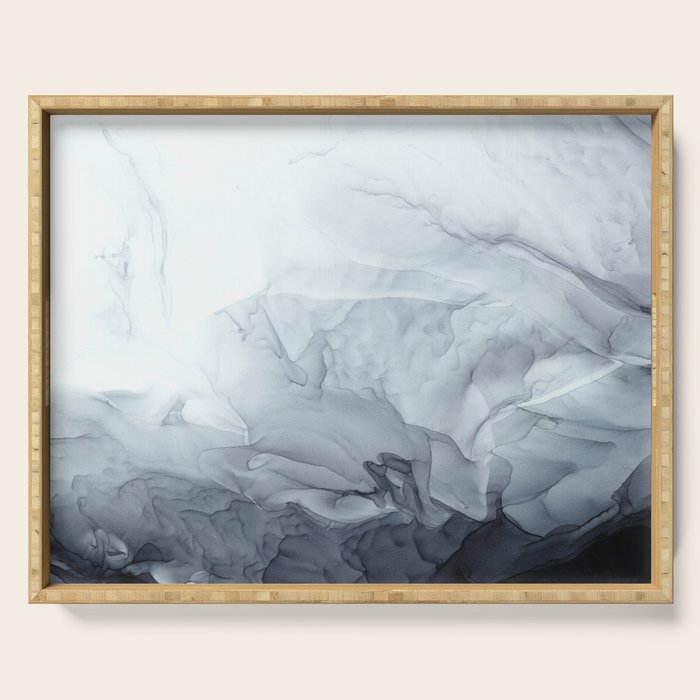 Gray Black Gradient Flowing Abstract Painting Serving Tray Gallery Image 1