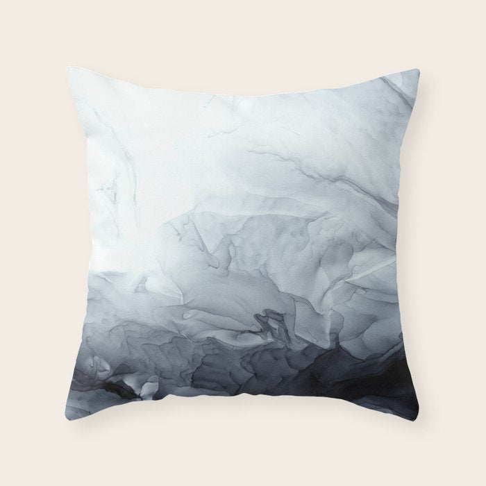 Gray Black Gradient Flowing Abstract Painting Throw Pillow Gallery Image 6