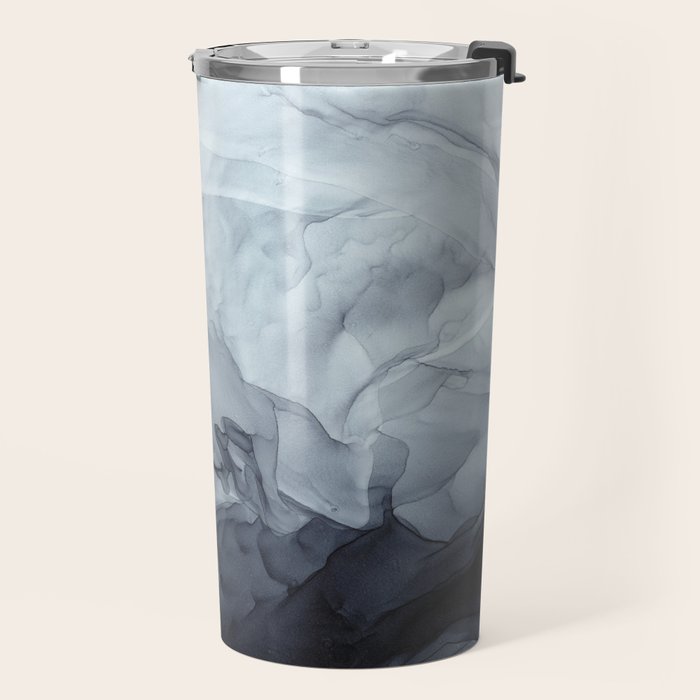 Gray Black Gradient Flowing Abstract Painting Travel Mug Gallery Image 2