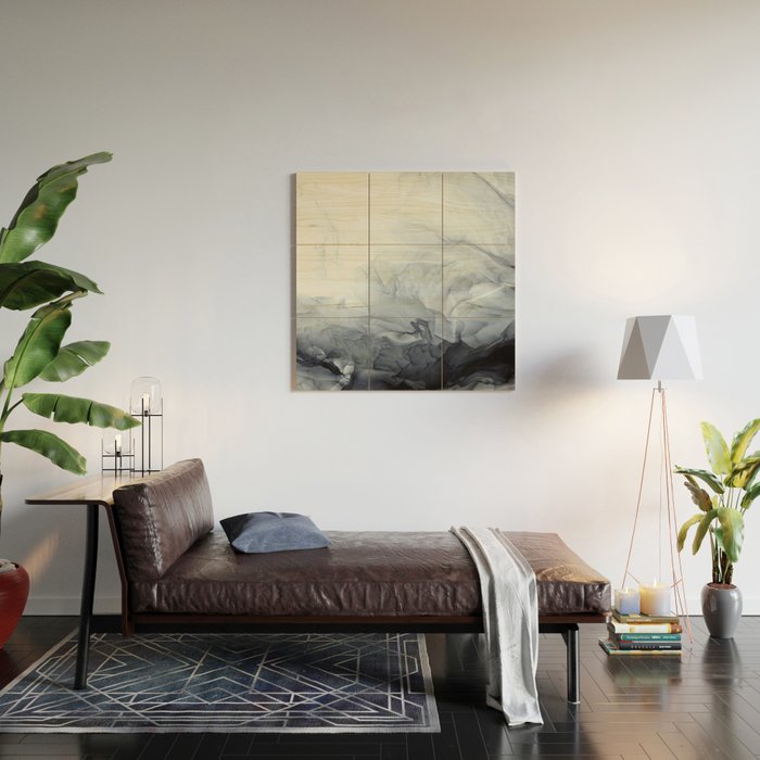 Gray Black Gradient Flowing Abstract Painting Wood Wall Art Gallery Image 2