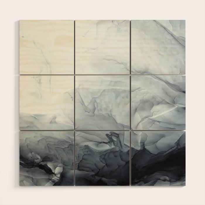 Gray Black Gradient Flowing Abstract Painting Wood Wall Art Gallery Image 1