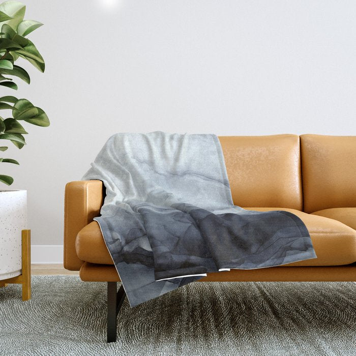 Gray Black Gradient Flowing Abstract Painting Throw Blanket Gallery Image 1