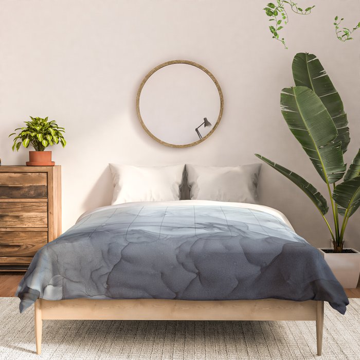 Gray Black Gradient Flowing Abstract Painting Comforter Gallery Image 3