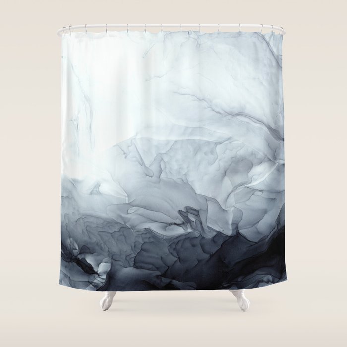 Gray Black Gradient Flowing Abstract Painting Shower Curtain Gallery Image 1