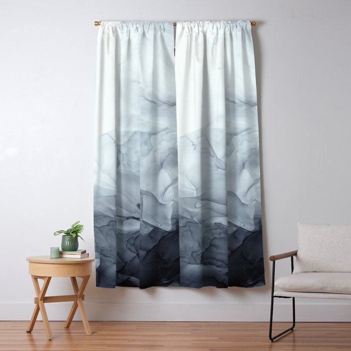 Gray Black Gradient Flowing Abstract Painting Window Curtain Gallery Image 1