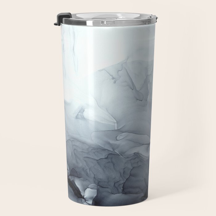 Gray Black Gradient Flowing Abstract Painting Travel Mug Gallery Image 3