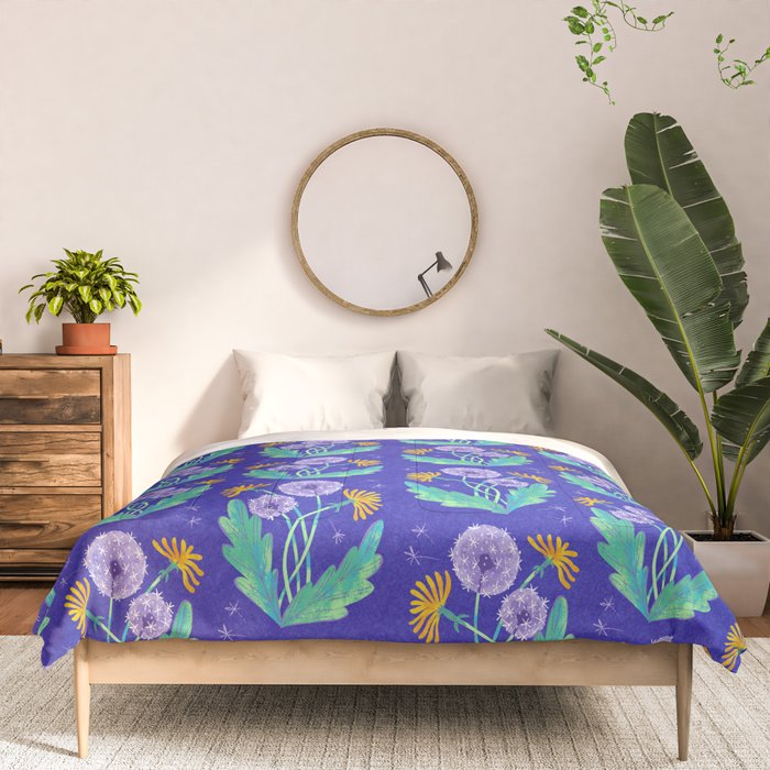 Dandelion Florals on Blue Comforter Gallery Image 3