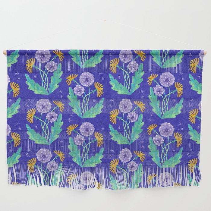 Dandelion Florals on Blue Wall Hanging Gallery Image 1