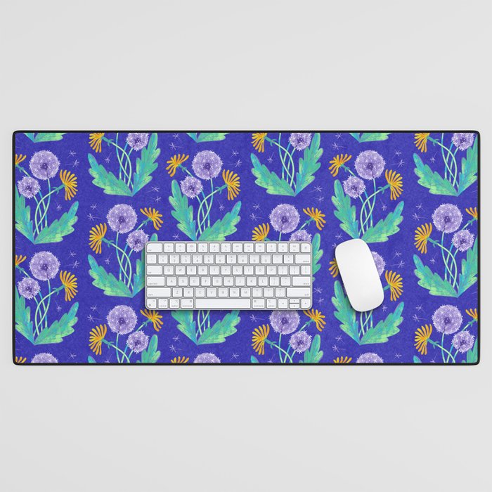 Dandelion Florals on Blue Desk Mat Gallery Image 1