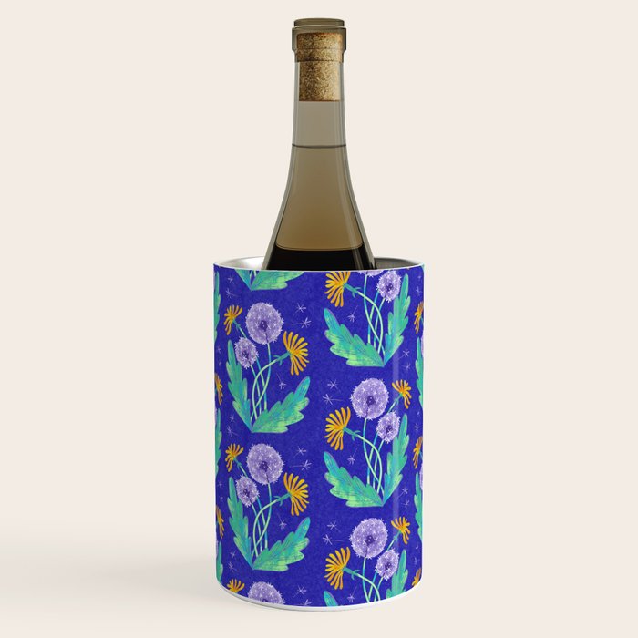 Dandelion Florals on Blue Wine Chiller