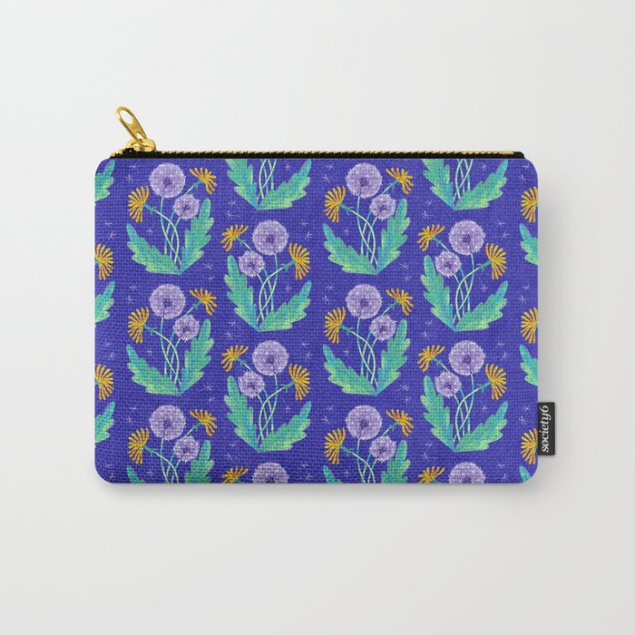 Dandelion Florals on Blue Carry All Pouch Gallery Image 1