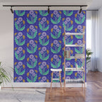 Dandelion Florals on Blue Wall Mural Gallery Image 1