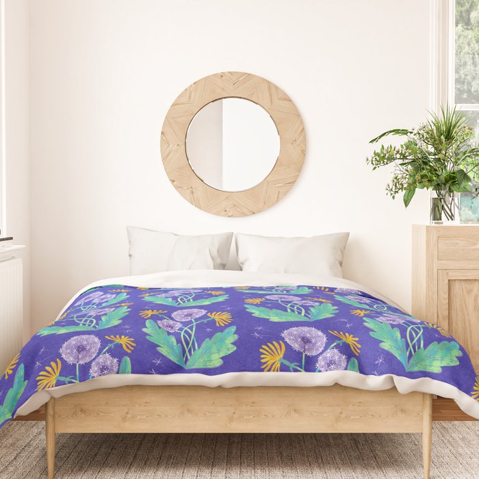 Dandelion Florals on Blue Duvet Cover Gallery Image 3