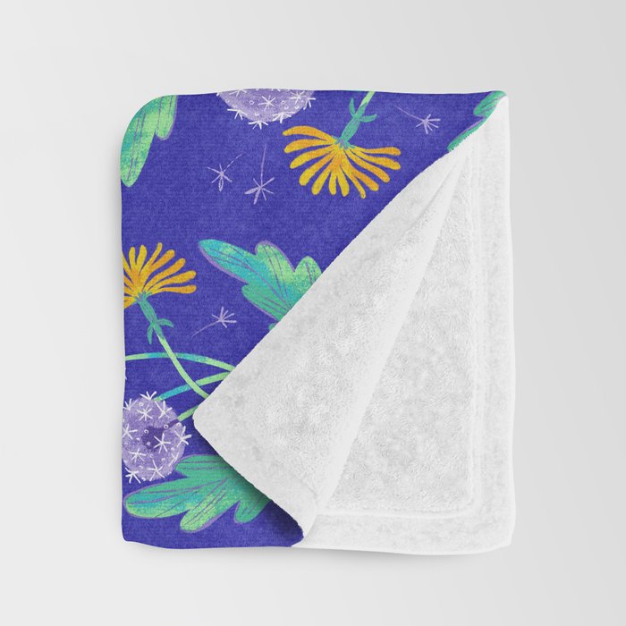 Dandelion Florals on Blue Throw Blanket Gallery Image 3