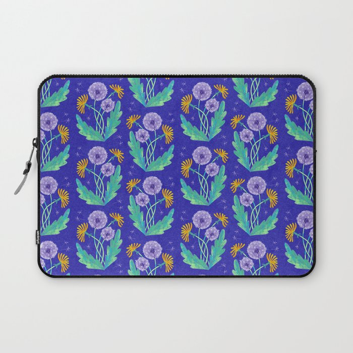 Dandelion Florals on Blue Laptop Sleeve Gallery Image 1