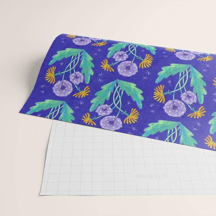 Dandelion Florals on Blue Wrapping Paper Gallery Image 2