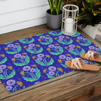 Dandelion Florals on Blue Outdoor Rug Gallery Image 2