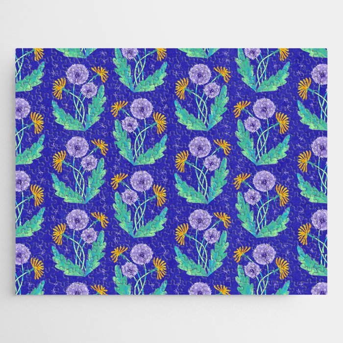 Dandelion Florals on Blue Jigsaw Puzzle Gallery Image 1