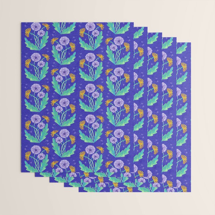 Dandelion Florals on Blue Wrapping Paper Gallery Image 3