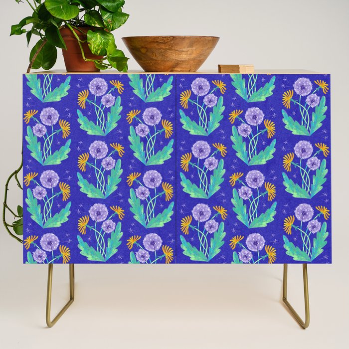 Dandelion Florals on Blue Credenza Gallery Image 1
