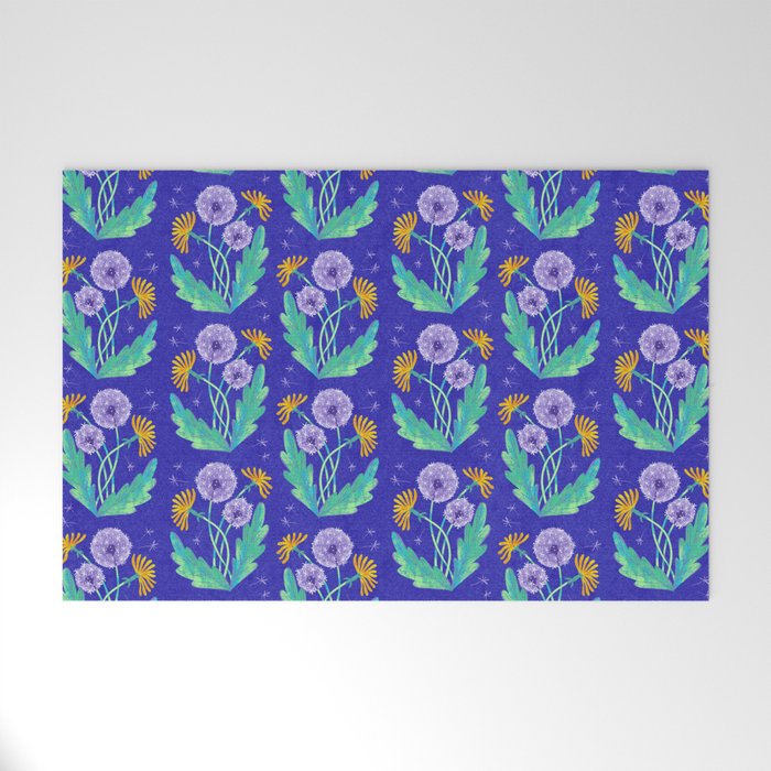 Dandelion Florals on Blue Welcome Mat Gallery Image 1