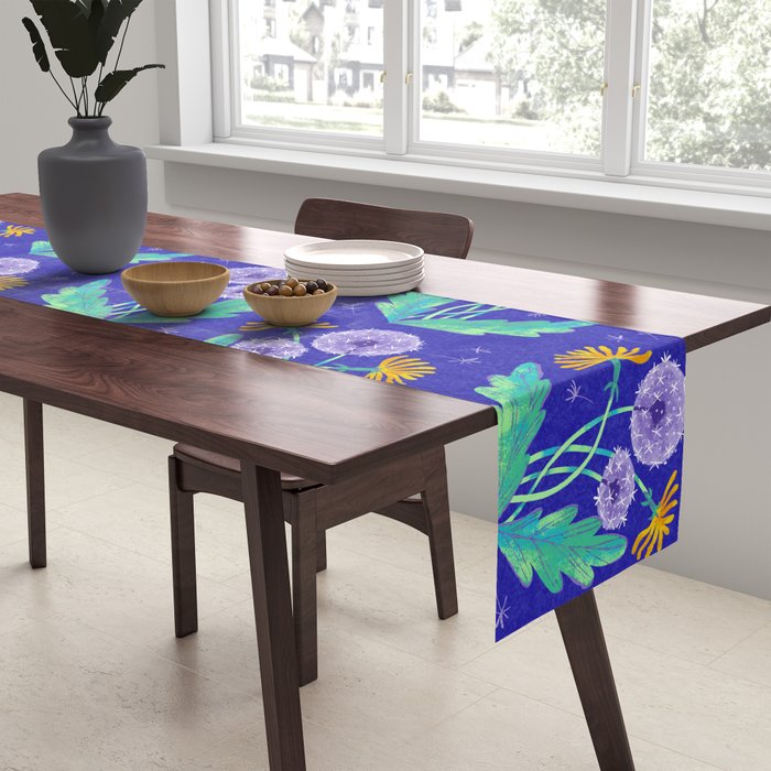 Dandelion Florals on Blue Table Runner Gallery Image 2
