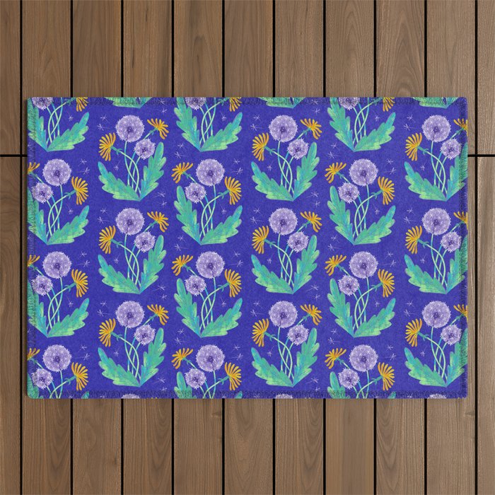Dandelion Florals on Blue Outdoor Rug Gallery Image 1