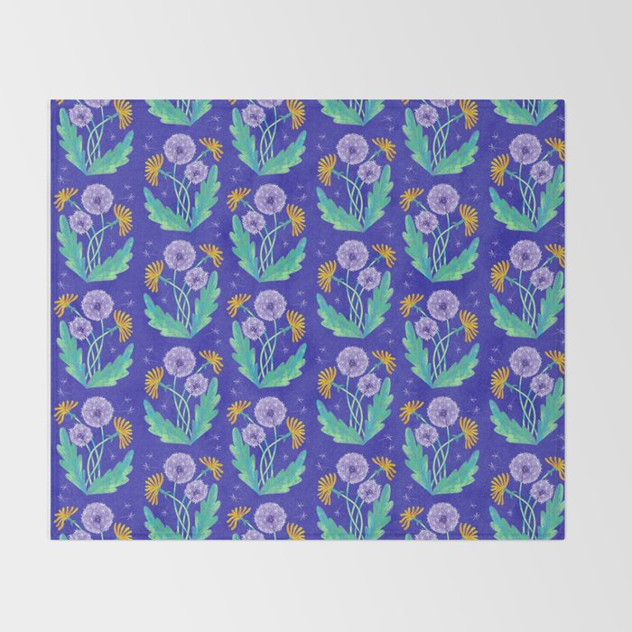 Dandelion Florals on Blue Throw Blanket Gallery Image 2
