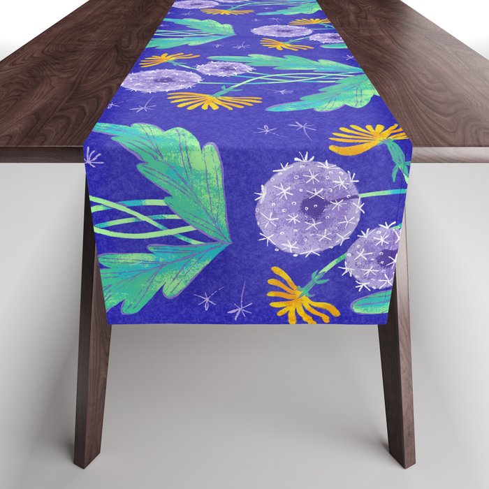 Dandelion Florals on Blue Table Runner Gallery Image 1