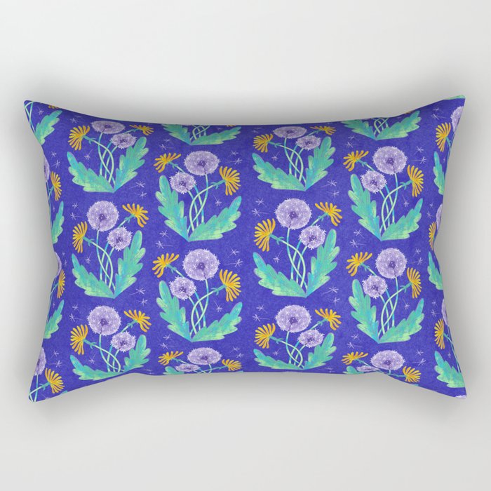 Dandelion Florals on Blue Rectangular Pillow Gallery Image 2