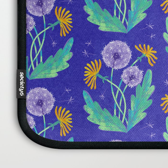 Dandelion Florals on Blue Laptop Sleeve Gallery Image 3