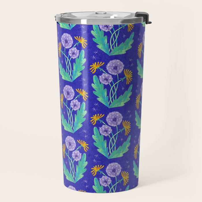 Dandelion Florals on Blue Travel Mug Gallery Image 2