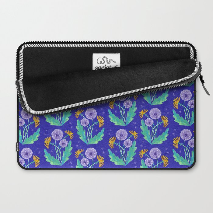 Dandelion Florals on Blue Laptop Sleeve Gallery Image 2