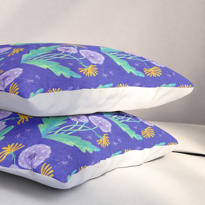 Dandelion Florals on Blue Pillow Sham Gallery Image 3