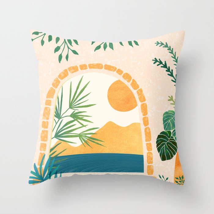 Resort Life Sunset Landscape / Villa Series Throw Pillow Gallery Image 1