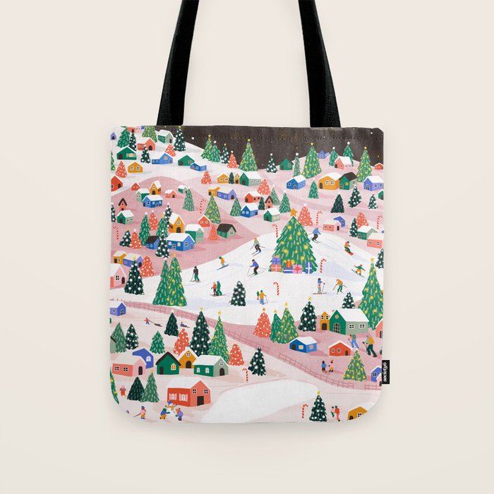 Snowy Mountain Town  A Winter Wonderland Tote Bag Gallery Image 1