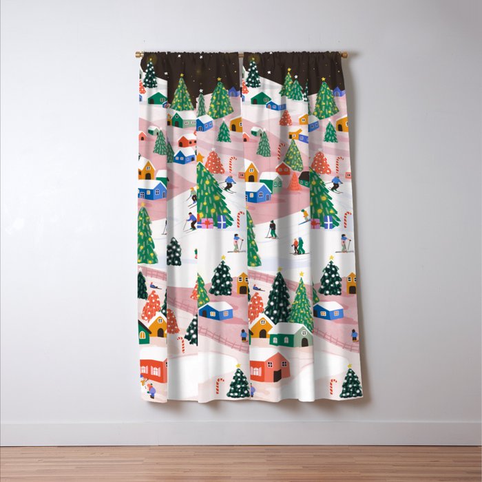 Snowy Mountain Town  A Winter Wonderland Window Curtain Gallery Image 3