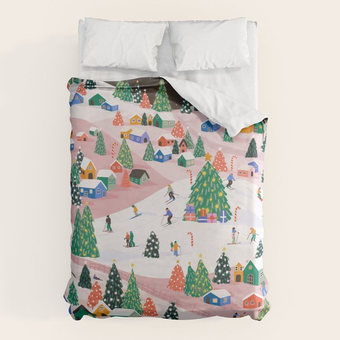 Snowy Mountain Town  A Winter Wonderland Duvet Cover Gallery Image 1