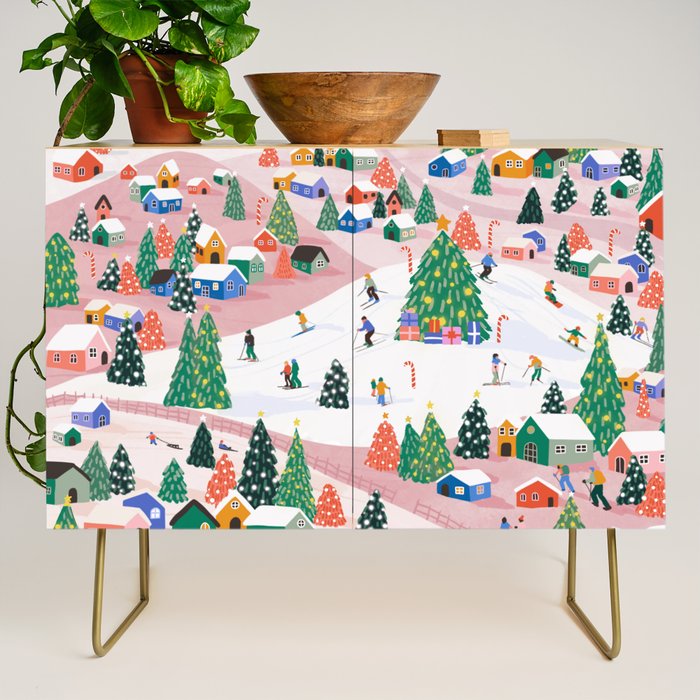 Snowy Mountain Town  A Winter Wonderland Credenza Gallery Image 1