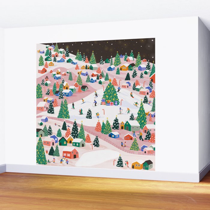 Snowy Mountain Town  A Winter Wonderland Wall Mural Gallery Image 2