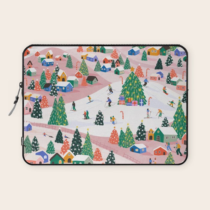 Snowy Mountain Town  A Winter Wonderland Laptop Sleeve Gallery Image 1