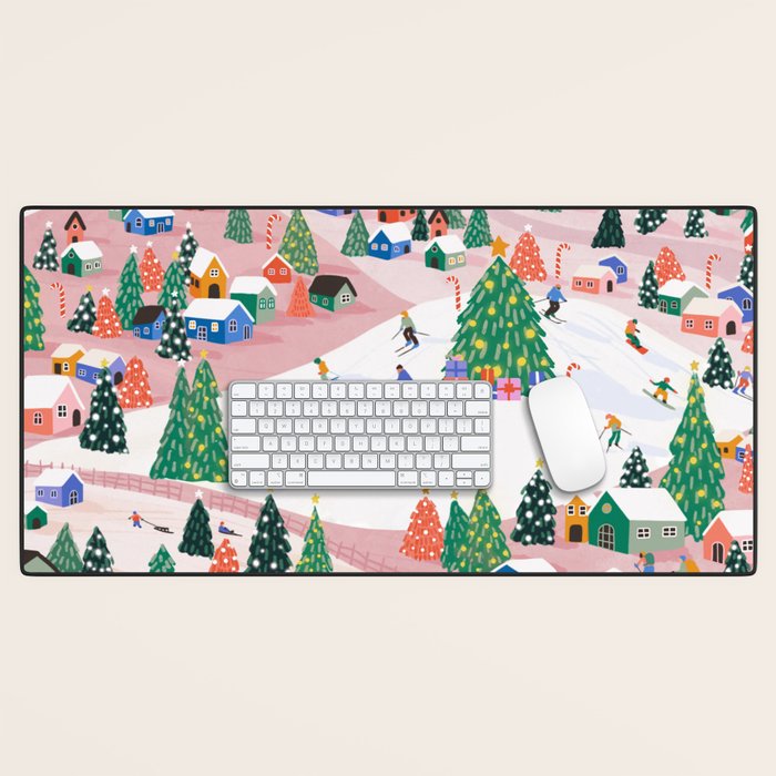 Snowy Mountain Town  A Winter Wonderland Desk Mat Gallery Image 1