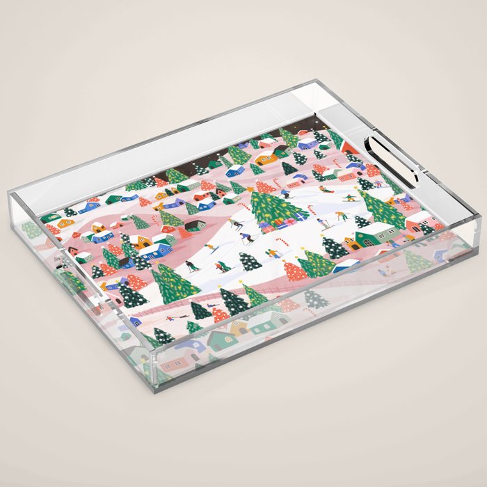 Snowy Mountain Town  A Winter Wonderland Acrylic Tray Gallery Image 1
