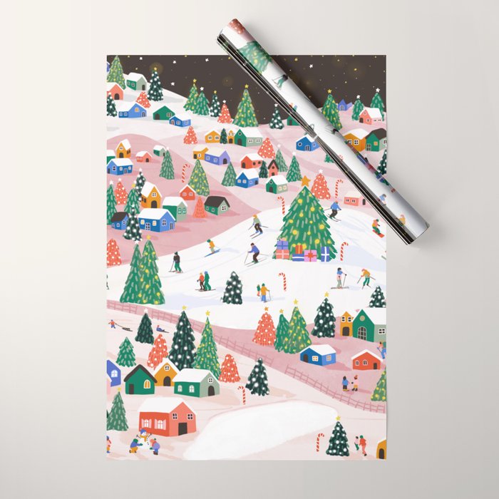 Snowy Mountain Town  A Winter Wonderland Wrapping Paper Gallery Image 1
