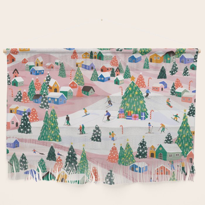 Snowy Mountain Town  A Winter Wonderland Wall Hanging